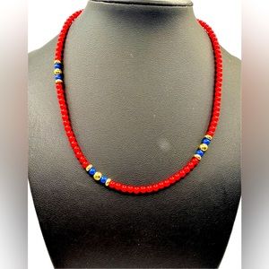 Very Cute Red, Blue & Gold Small Beads Necklace by Monet
